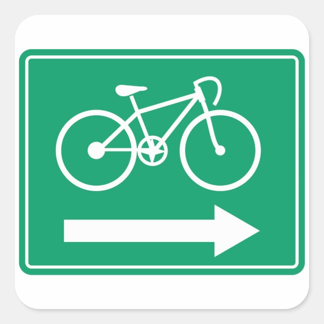 Green Bicycle Path Right Arrow Directional Sign Square Sticker (Front)