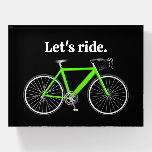 Green Bicycle With Motivational Quote Paperweight (Front)