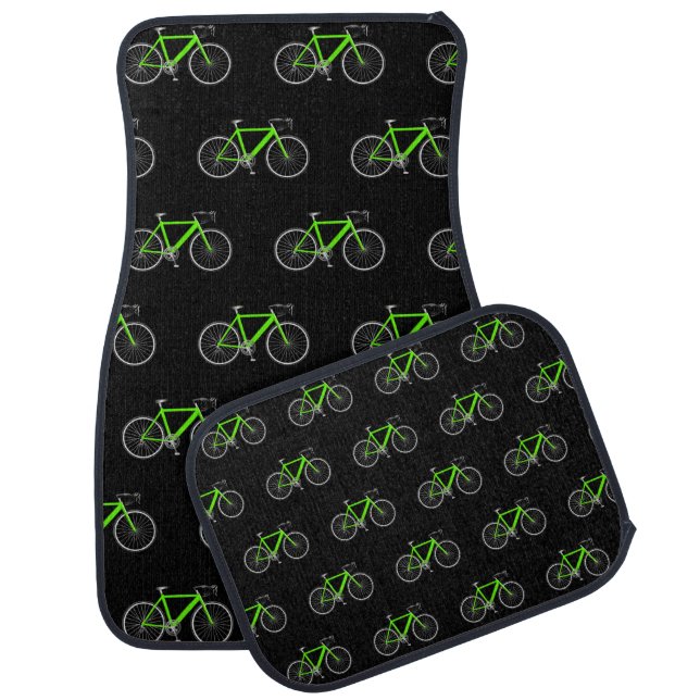 Green Bicycles On Black  Car Floor Mat (Set)