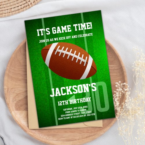 Green Big Ball Football Birthday Invitations