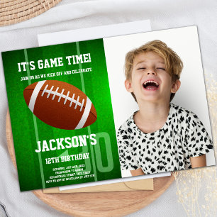 Green Big Ball Football Birthday Invitations photo