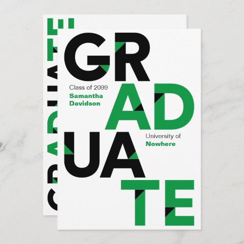 Green Big Bold Angle_Cut Letters Graduation Invitation