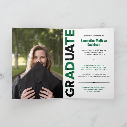Green Big Bold Angle_Cut Letters Graduation Invitation