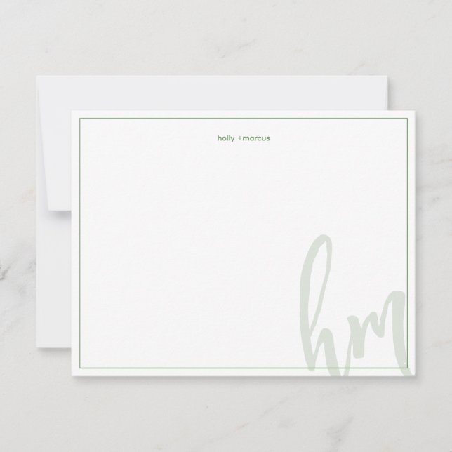 Green Big Monogram Couple Initials Wedding Simple Note Card (Front)