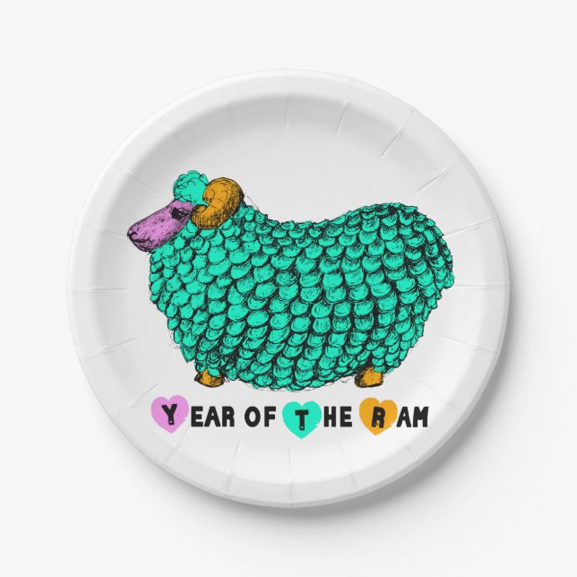 Green Big Ram Chinese Zodiac Paper plate (Front)