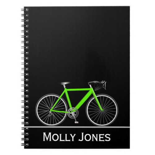 Green Bike with Name on Black  Notebook