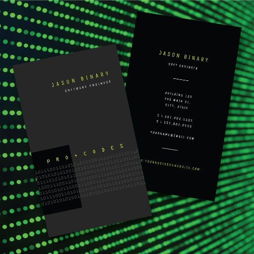 Customizable Green Binary Code Computer Tech Modern Minimalist Business Card
