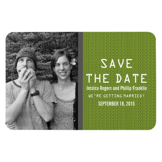 Green Binary Code Photo Save the Date Magnet (Horizontal)