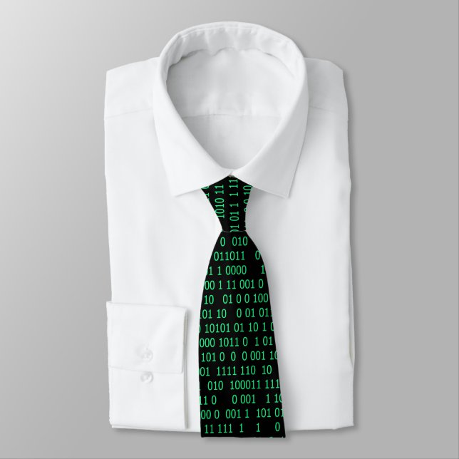 Green Binary Numeral System Neck Tie (Tied)