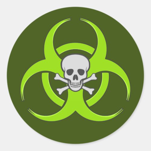 Green Biohazard Skull Classic Round Sticker