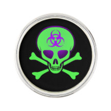 Green Biohazard Skull Lapel Pin