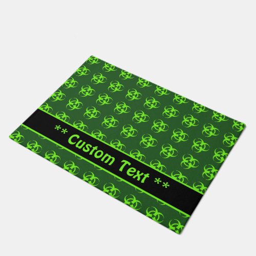 Green Biohazard Symbol Pattern w Custom Text Doormat