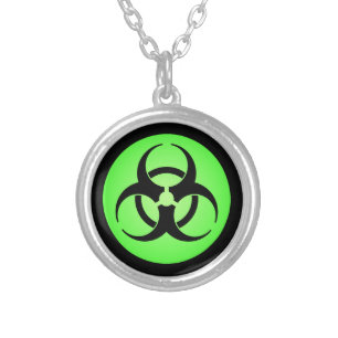 Green Biohazard Symbol Silver Plated Necklace