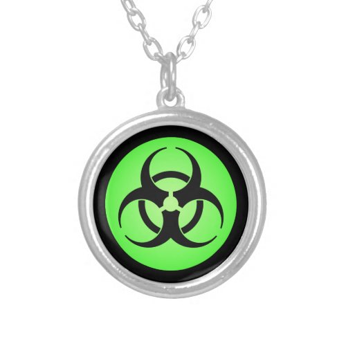 Green Biohazard Symbol Silver Plated Necklace