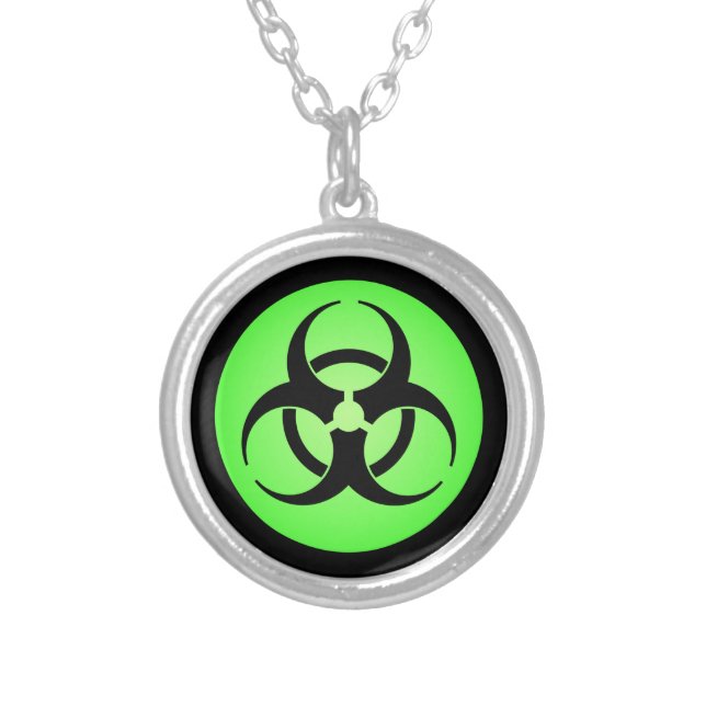 Green Biohazard Symbol Silver Plated Necklace (Front)