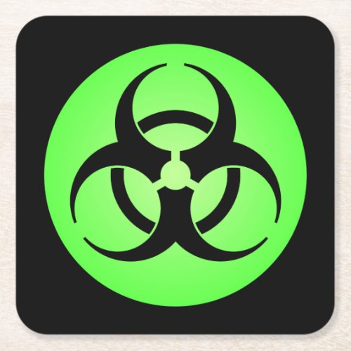 Green Biohazard Symbol Square Paper Coaster