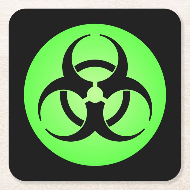 Green Biohazard Symbol Square Paper Coaster (Front)