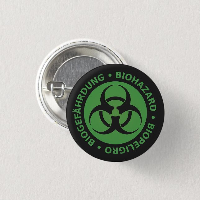 Green Biohazard Warning Pinback Button (Front & Back)