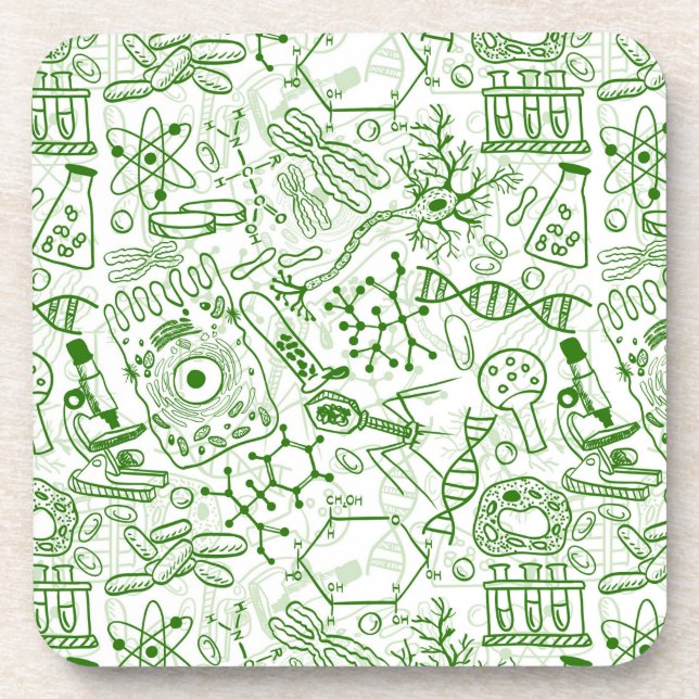 Green Biology Pattern Beverage Coaster (Front)