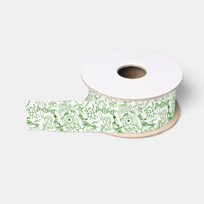 Green Biology Pattern Grosgrain Ribbon
