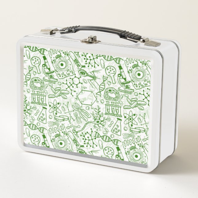 Green Biology Pattern Metal Lunch Box (Front)