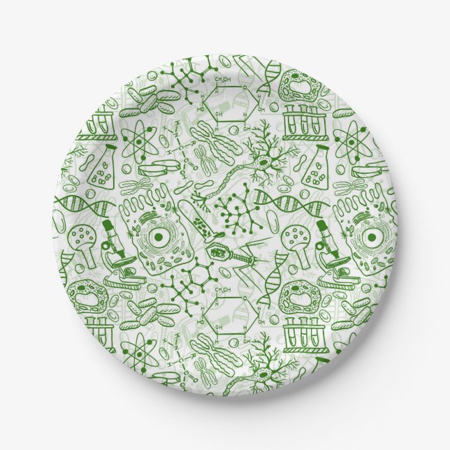 Green Biology Pattern Paper Plates (Front)
