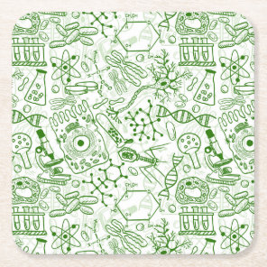 Green Biology Pattern Square Paper Coaster