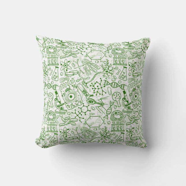 Green Biology Pattern Throw Pillow (Front)