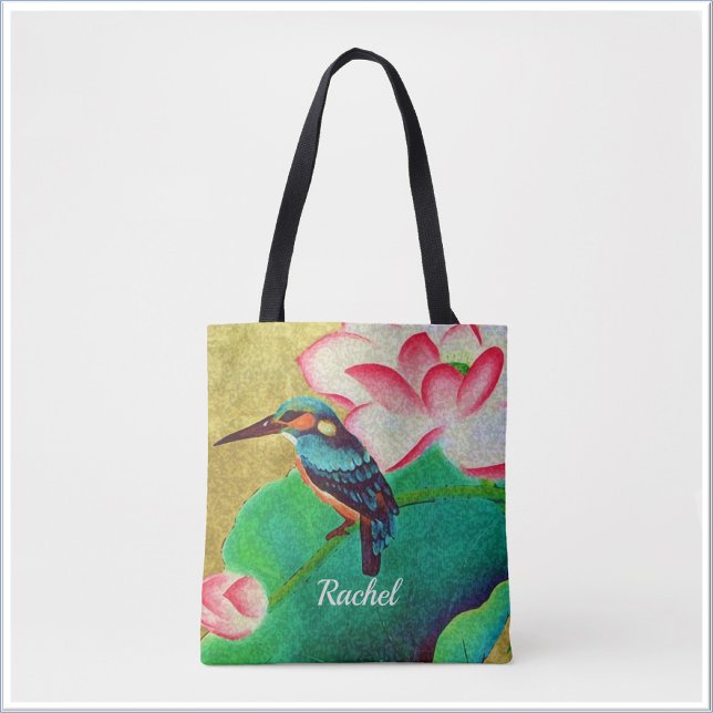 Green Bird and Floral Illustration Tote Bag (Bookmark my store! https://www.zazzle.com/store/capricepetit)