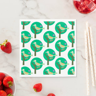 Green Bird and Tree Pattern Nature Inspired Napkins