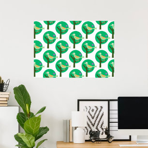 Green Bird and Tree Pattern Nature Inspired  Poster