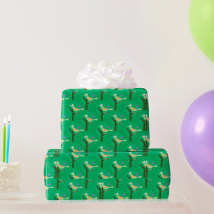 Green Bird and Tree Pattern Nature Inspired Wrapping Paper