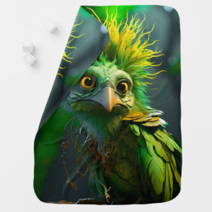 Green Bird Baby Blanket
