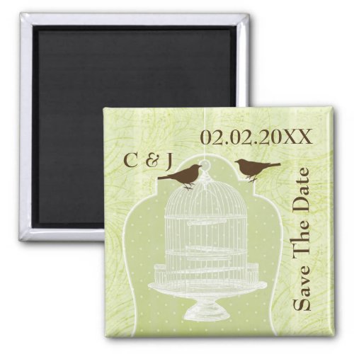green bird cage love birds save the date magnets