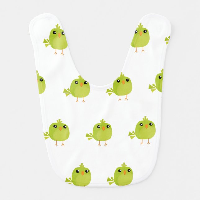 Green Bird Cartoon   Baby Bib (Front)