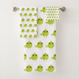 Green Bird Cartoon   Bath Towel Set