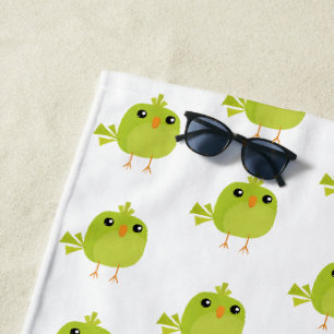 Green Bird Cartoon Beach Towel