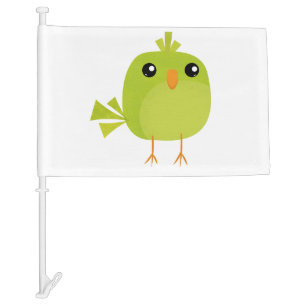 Green Bird Cartoon Car Flag