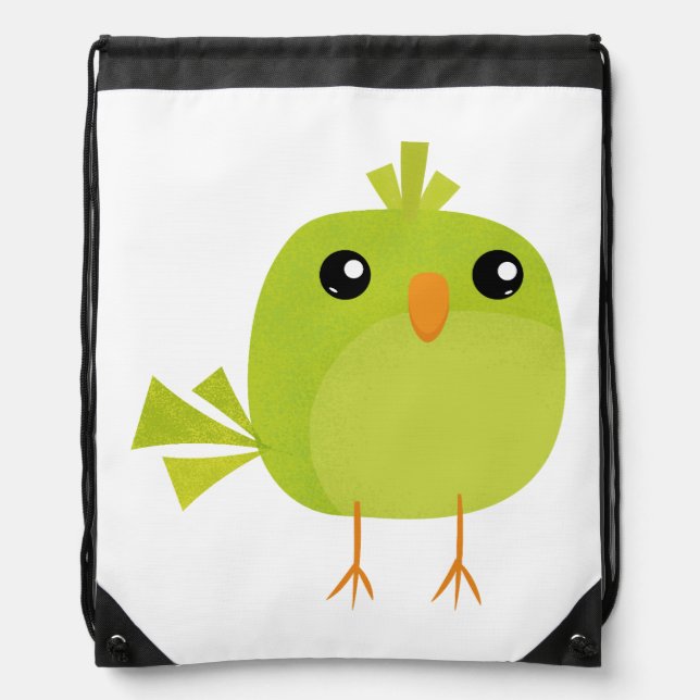 Green Bird Cartoon Drawstring Bag (Front)