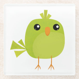 Green Bird Cartoon Glass Coaster