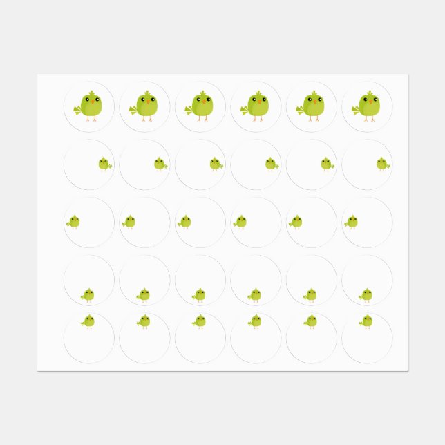 Green Bird Cartoon   Labels (Sheet)