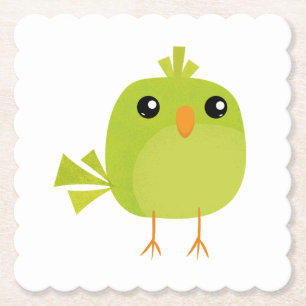 Green Bird Cartoon Paper Coaster