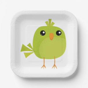 Green Bird Cartoon Paper Plates