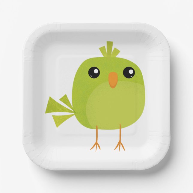 Green Bird Cartoon   Paper Plates (Front)