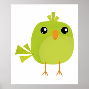 Green Bird Cartoon Poster