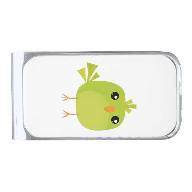 Green Bird Cartoon   Silver Finish Money Clip (Front)