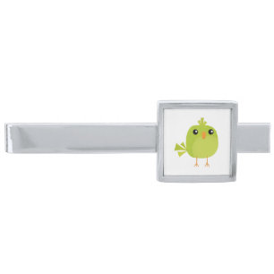 Green Bird Cartoon Silver Finish Tie Bar