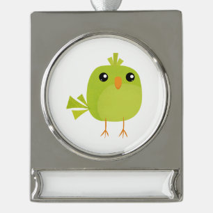 Green Bird Cartoon Silver Plated Banner Ornament