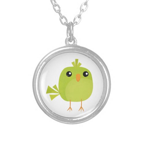 Green Bird Cartoon   Silver Plated Necklace