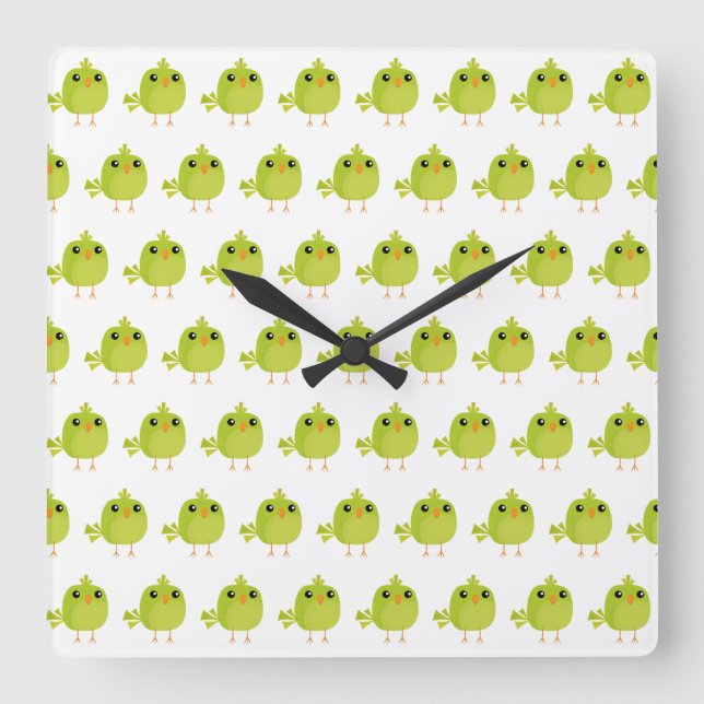 Green Bird Cartoon   Square Wall Clock (Front)